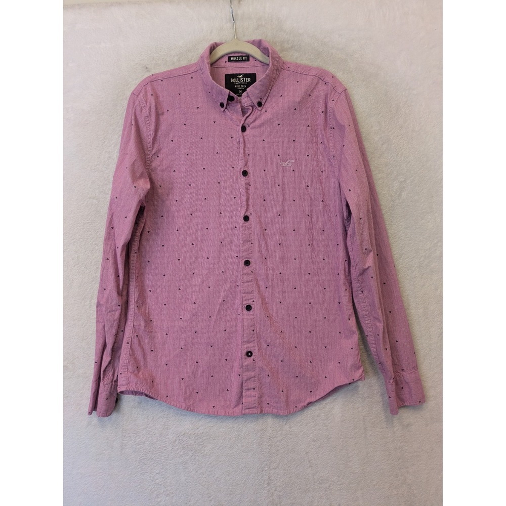 Hollister Button Front Men's M Pink Muscle Fit Geometric Epic Flex Stretch